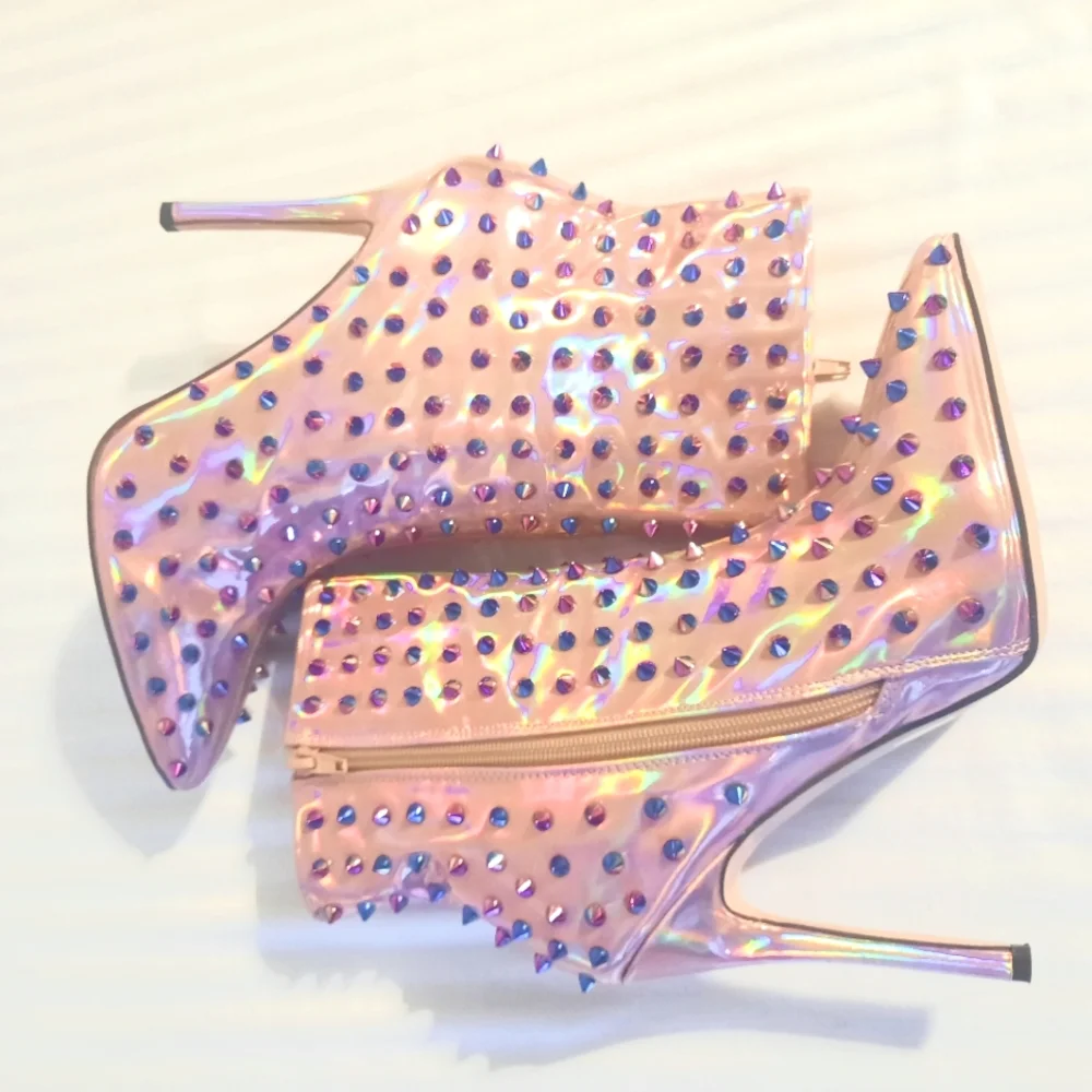 Pink Studded Stiletto Ankle Boots Size 8.5
